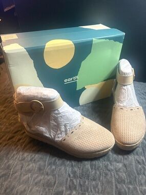 Earth Beige Perforated Ankle Booties with Buckle Strap